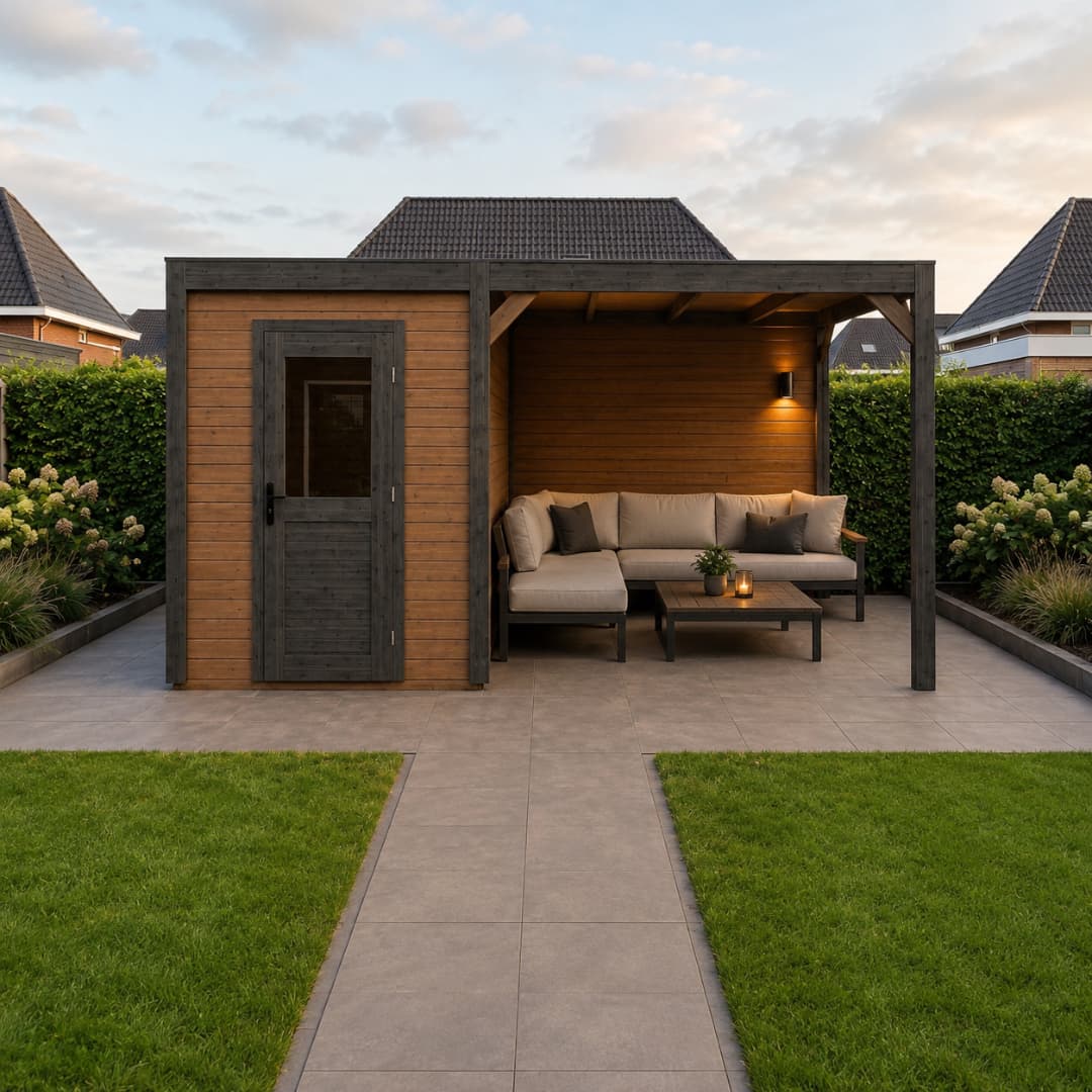Modern tuinhuis als opbergschuur in de tuin